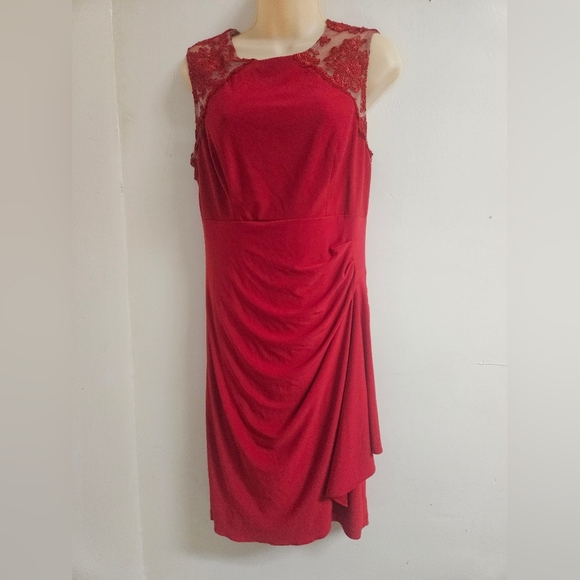 Stenay- Women's Size 10,Red Ruched Asymmetrical Halter Cocktail Dress - Picture 1 of 10